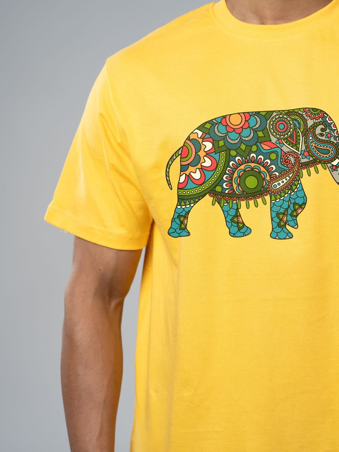 Roads to India® T-Shirt for Men – 100% Cotton Elephant Half Sleeve Round Neck Graphic Print Tee | Unisex Regular & Oversized Fit | 180/220 GSM | S–5XL | White, Yellow, Black