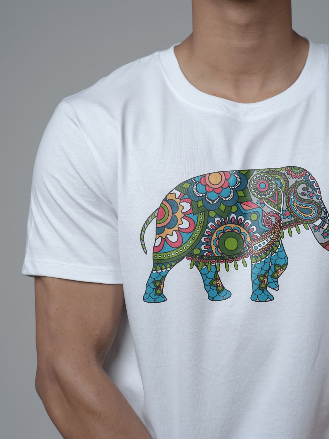Roads to India® T-Shirt for Men – 100% Cotton Elephant Half Sleeve Round Neck Graphic Print Tee | Unisex Regular & Oversized Fit | 180/220 GSM | S–5XL | White, Yellow, Black
