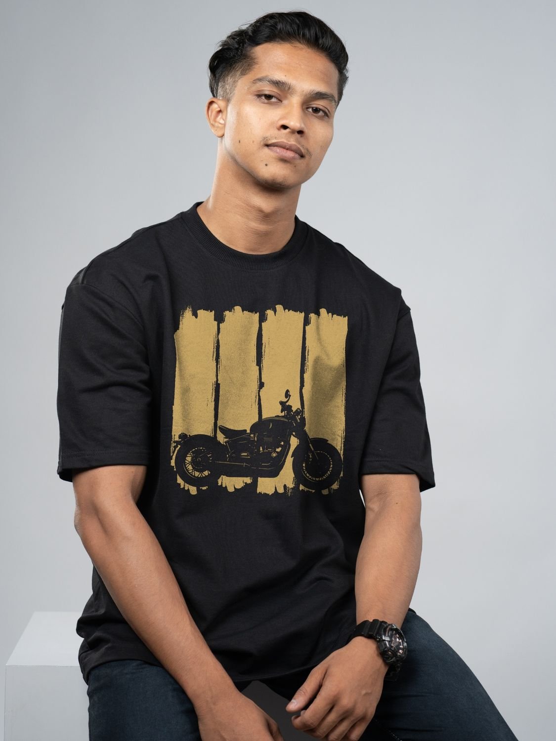 Roads to India® T-Shirt for Men – 100% Cotton Ladakh Motorcycle Rider Half Sleeve Round Neck Graphic Print Tee | Regular & Oversized Fit | 180/220 GSM | S–5XL | Black, Navy Blue