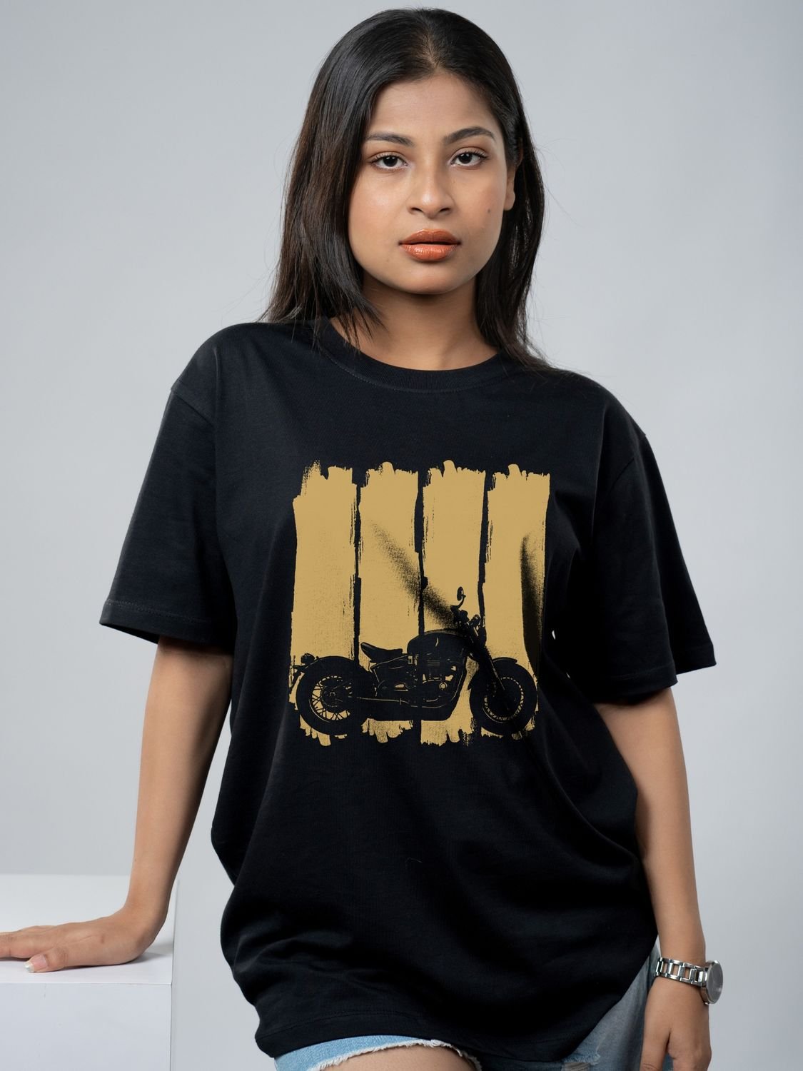 Roads to India® T-Shirt for Men – 100% Cotton Ladakh Motorcycle Rider Half Sleeve Round Neck Graphic Print Tee | Regular & Oversized Fit | 180/220 GSM | S–5XL | Black, Navy Blue