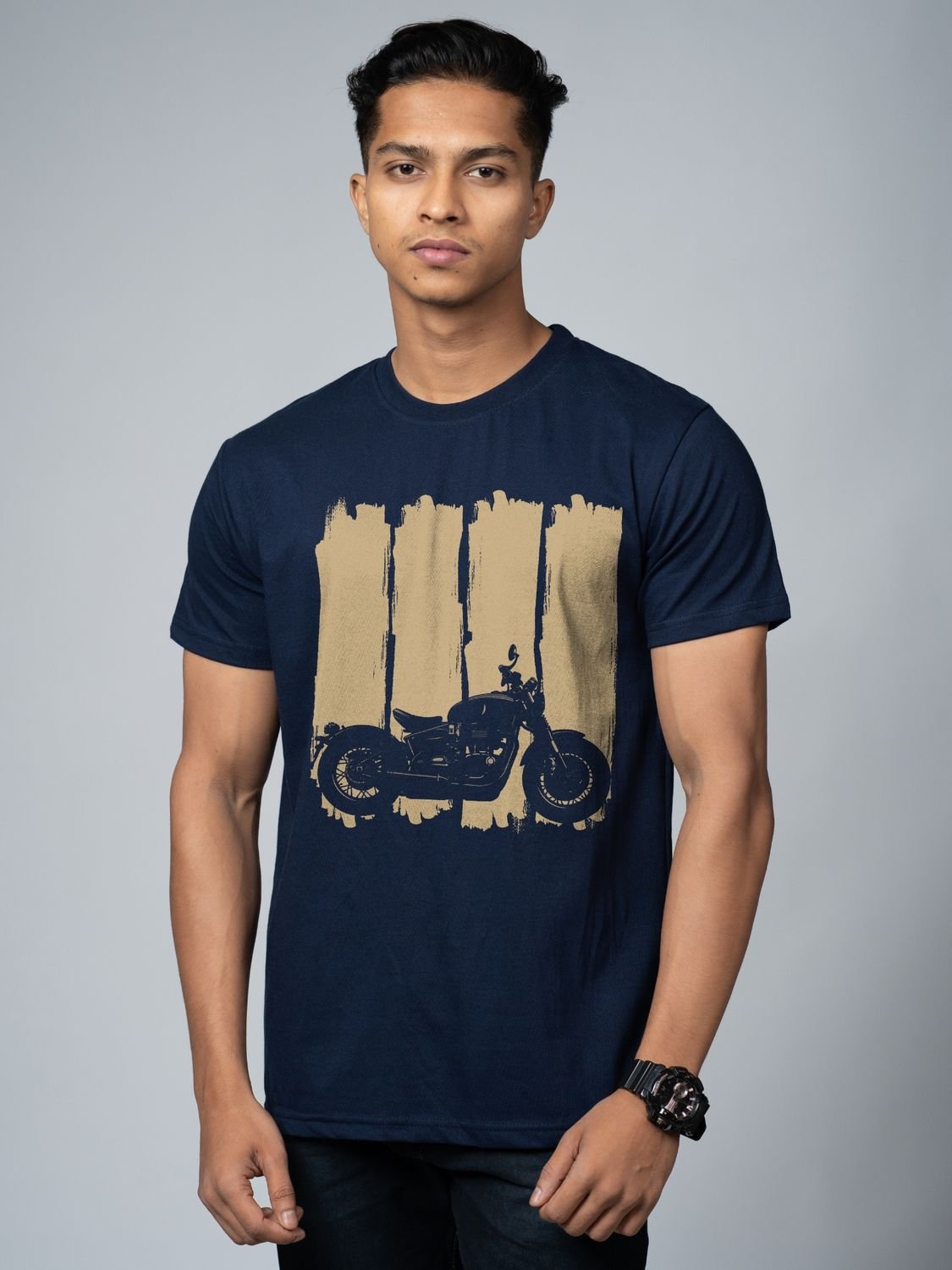 Roads to India® T-Shirt for Men – 100% Cotton Ladakh Motorcycle Rider Half Sleeve Round Neck Graphic Print Tee | Regular & Oversized Fit | 180/220 GSM | S–5XL | Black, Navy Blue
