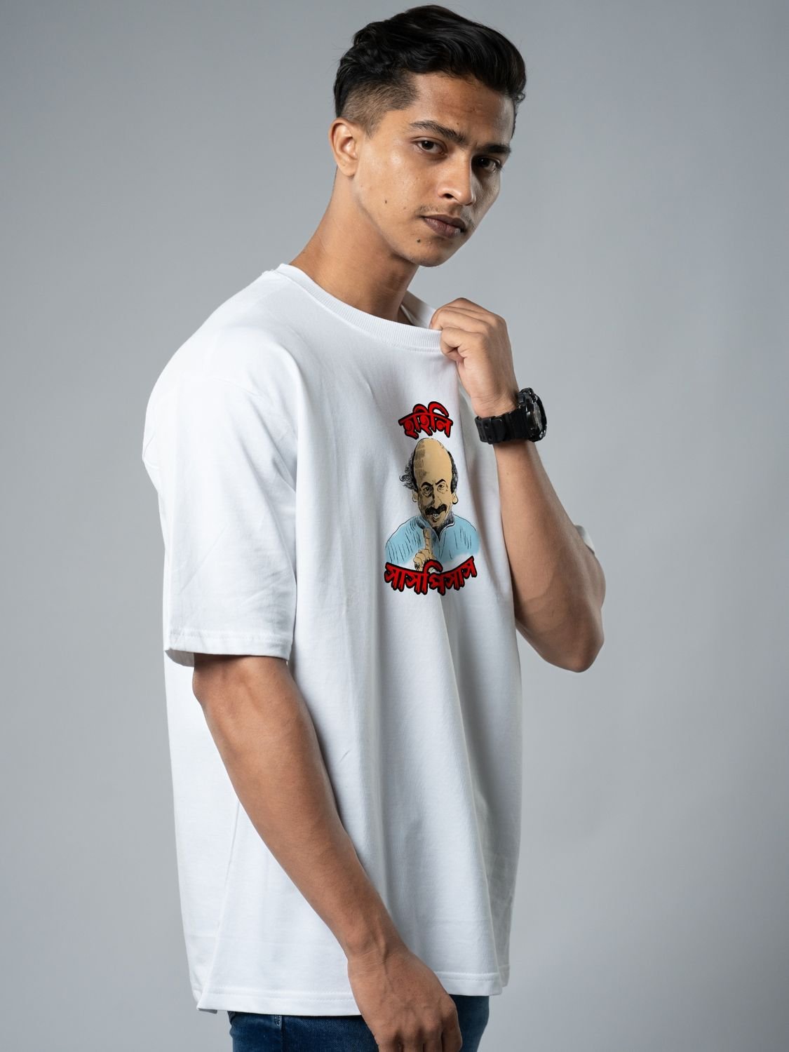 Roads to India® Men's Cotton Casual T-Shirt – Feluda: Highly Suspicious Graphic Tee | Unisex Fit (Regular & Oversized) | 180/220 GSM | Half Sleeve, Round Neck | S–5XL | White