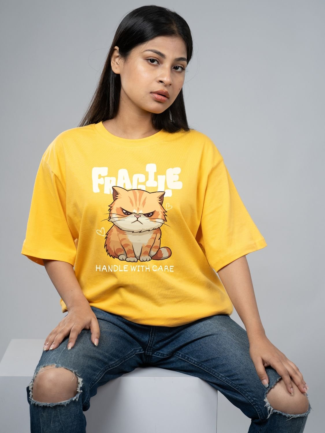 Roads to India® Women's Pure Cotton Casual T-Shirt – Fragile - Handle With Care Graphic Tee | Unisex Fit (Regular & Oversized) | 180/220 GSM | Half Sleeve, Round Neck | S–5XL | Black, Navy Blue, Red, Yellow