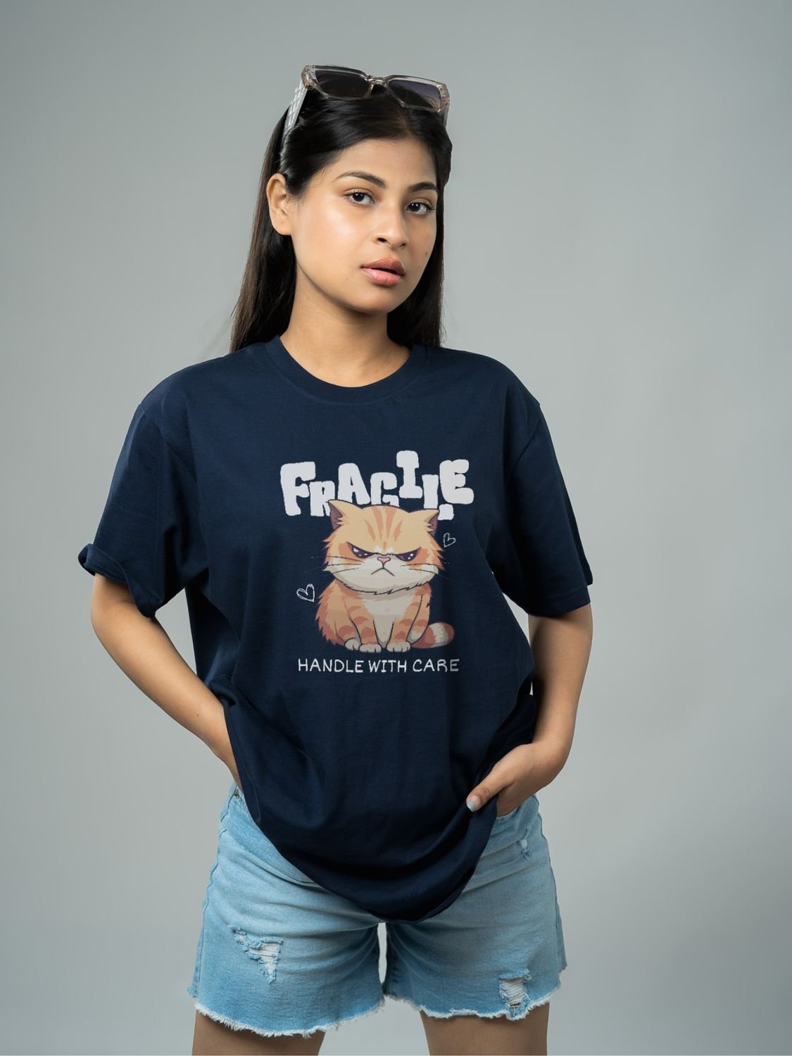 Roads to India® Women's Pure Cotton Casual T-Shirt – Fragile - Handle With Care Graphic Tee | Unisex Fit (Regular & Oversized) | 180/220 GSM | Half Sleeve, Round Neck | S–5XL | Black, Navy Blue, Red, Yellow