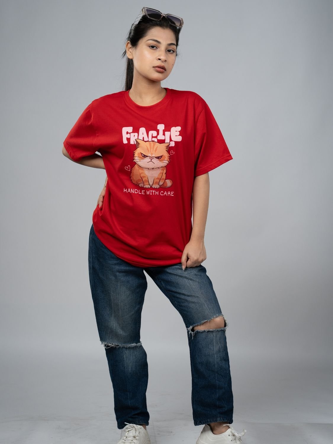 Roads to India® Women's Pure Cotton Casual T-Shirt – Fragile - Handle With Care Graphic Tee | Unisex Fit (Regular & Oversized) | 180/220 GSM | Half Sleeve, Round Neck | S–5XL | Black, Navy Blue, Red, Yellow