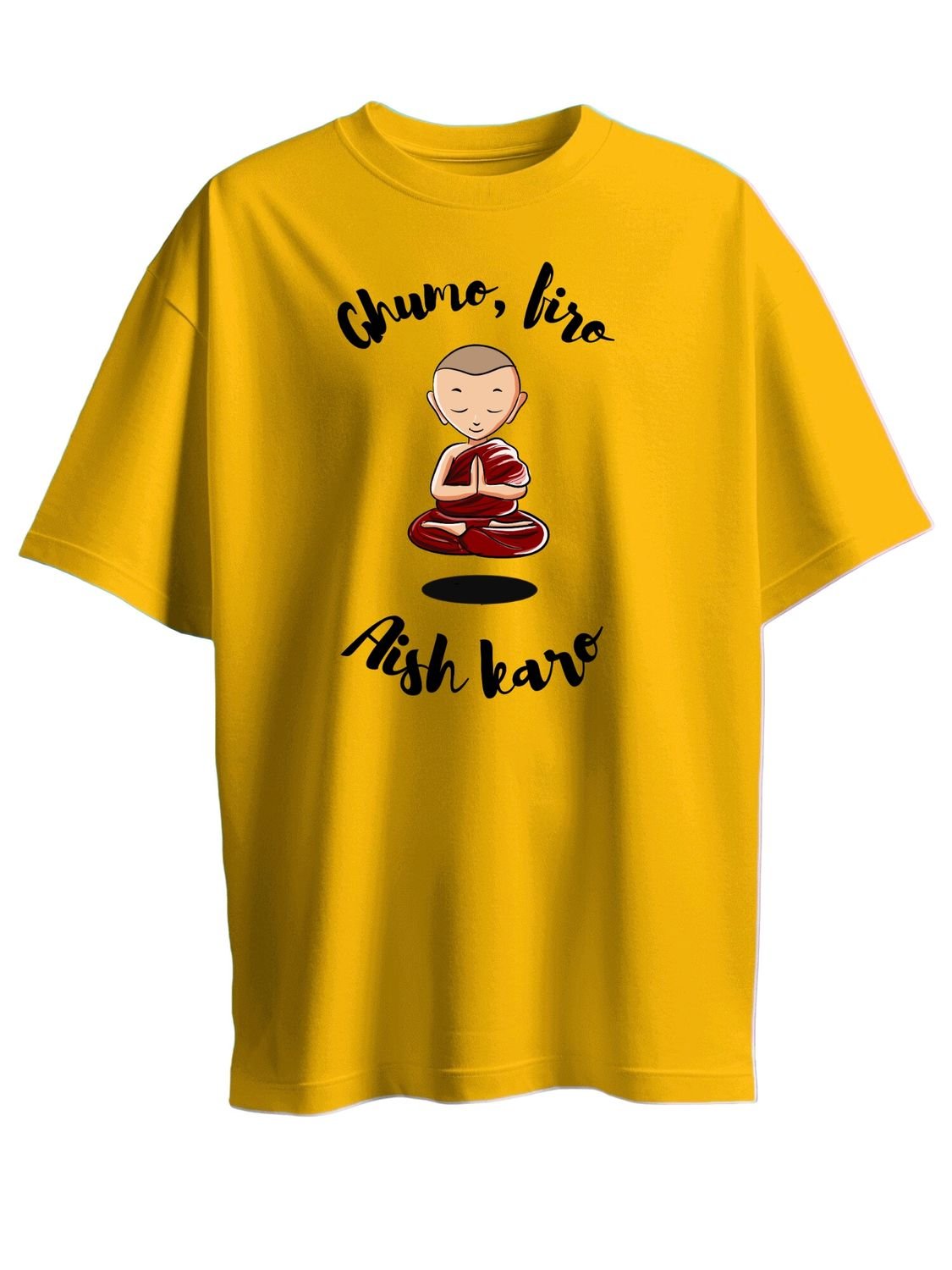Roads to India® Cotton T-Shirt for Men – Ghumo Firo Graphic Print Tee | Half Sleeve Round Neck | Unisex Regular & Oversized Fit | 180/220 GSM | White, Golden Yellow | S to 5XL