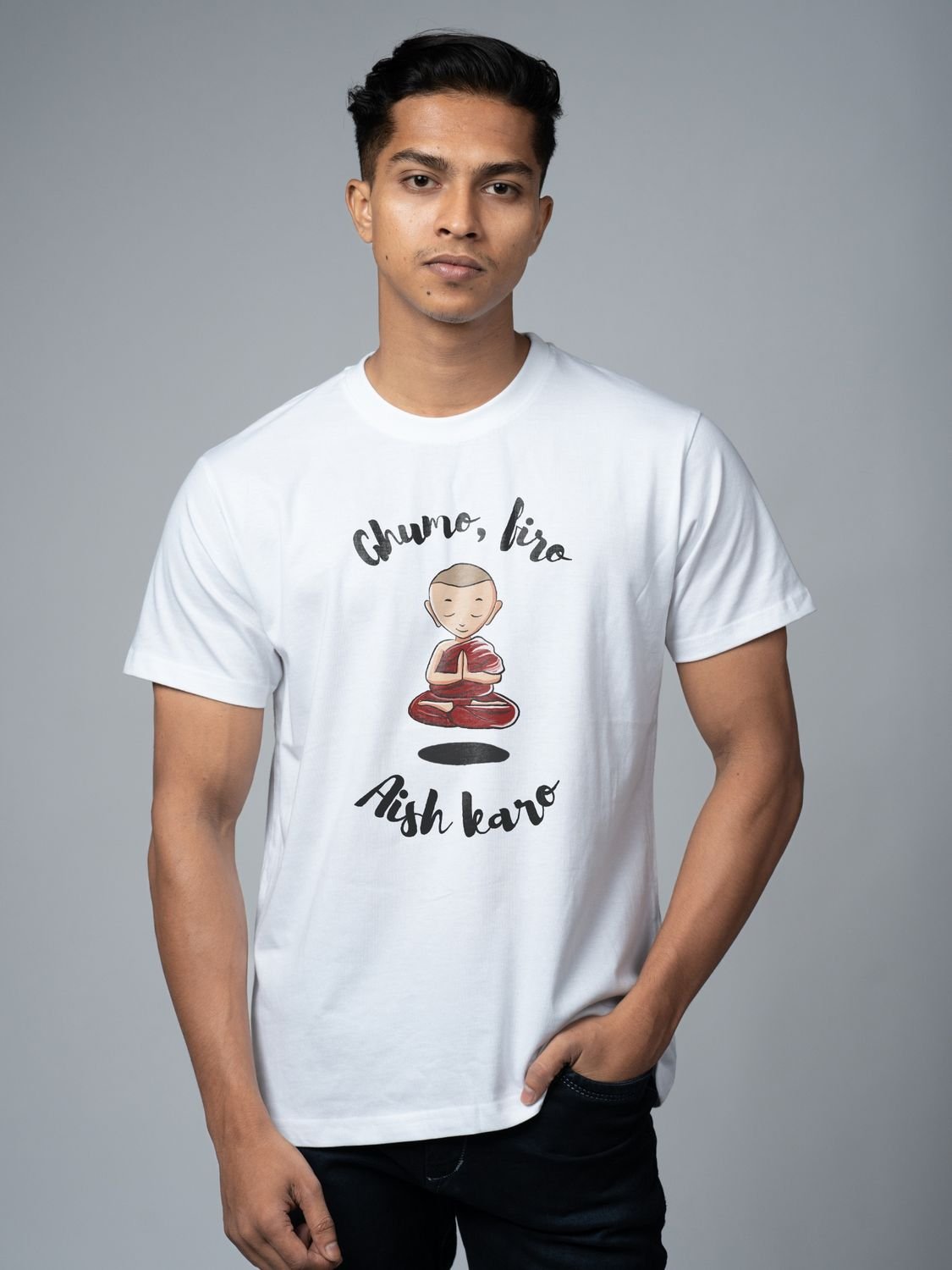 Roads to India® Cotton T-Shirt for Men – Ghumo Firo Graphic Print Tee | Half Sleeve Round Neck | Unisex Regular & Oversized Fit | 180/220 GSM | White, Golden Yellow | S to 5XL