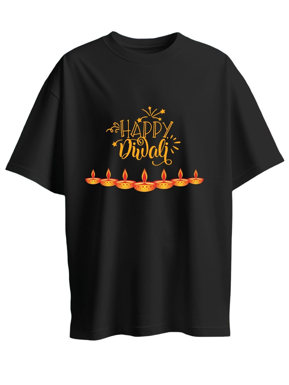 Roads to India® T-Shirt for Men – 100% Cotton Happy Diwali Half Sleeve Round Neck Graphic Print Tee | Unisex Regular & Oversized Fit | 180/220 GSM | S–5XL | Black, Navy Blue, Olive