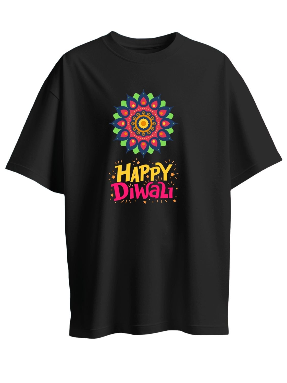 Roads to India® T-Shirt for Men – 100% Cotton Celebrate Diwali Half Sleeve Round Neck Graphic Print Tee | Unisex Regular & Oversized Fit | 180/220 GSM | S–5XL | Black, Navy Blue, Olive Green