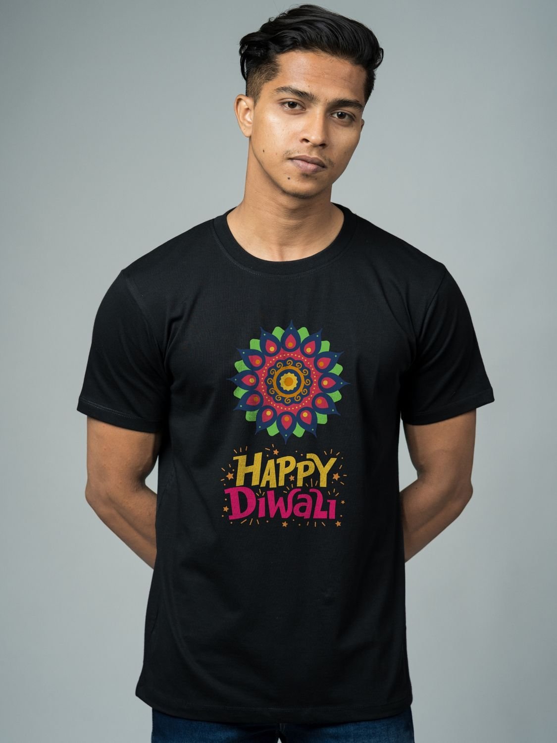 Roads to India® T-Shirt for Men – 100% Cotton Celebrate Diwali Half Sleeve Round Neck Graphic Print Tee | Unisex Regular & Oversized Fit | 180/220 GSM | S–5XL | Black, Navy Blue, Olive Green