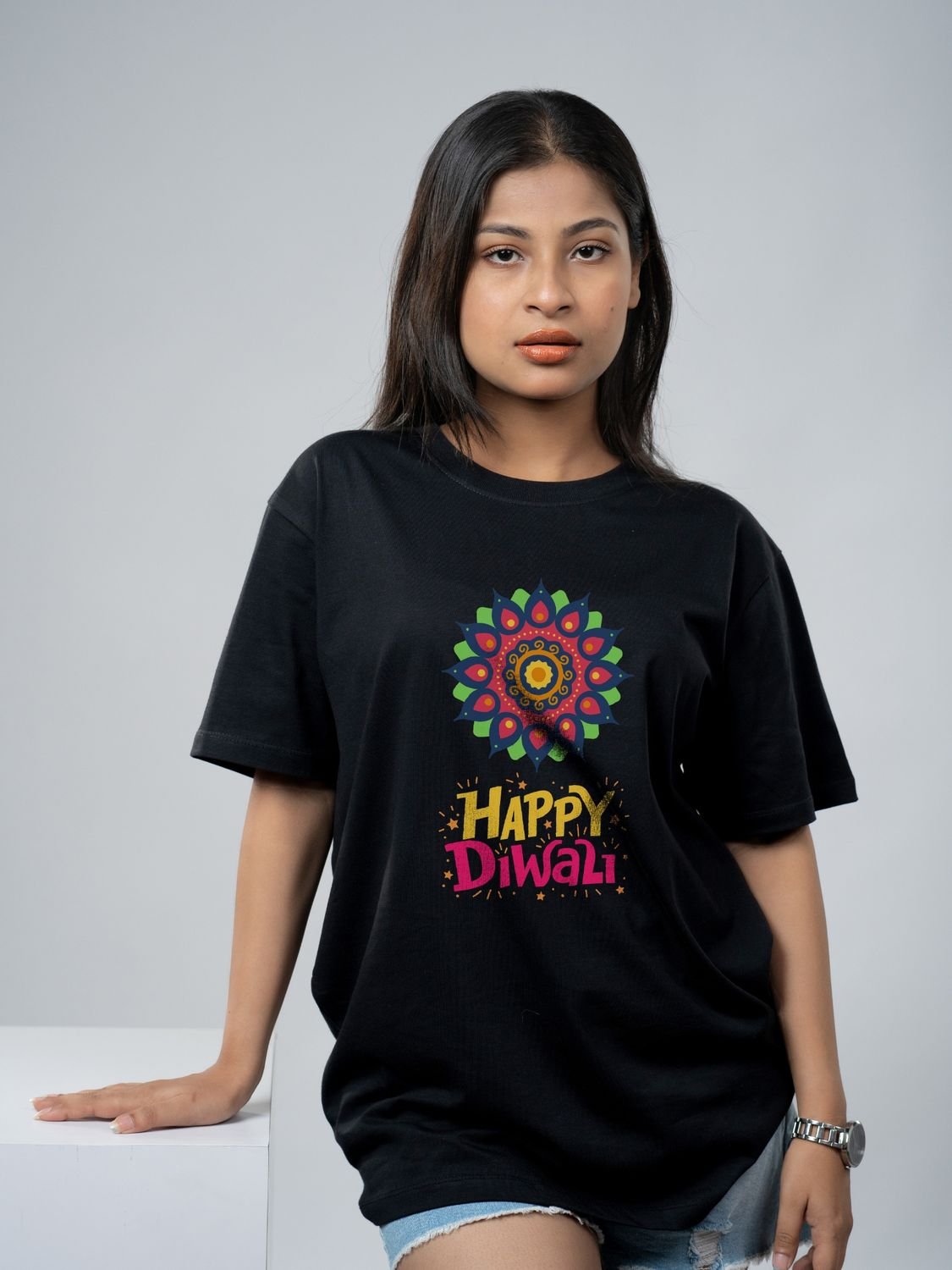 Roads to India® T-Shirt for Men – 100% Cotton Celebrate Diwali Half Sleeve Round Neck Graphic Print Tee | Unisex Regular & Oversized Fit | 180/220 GSM | S–5XL | Black, Navy Blue, Olive Green
