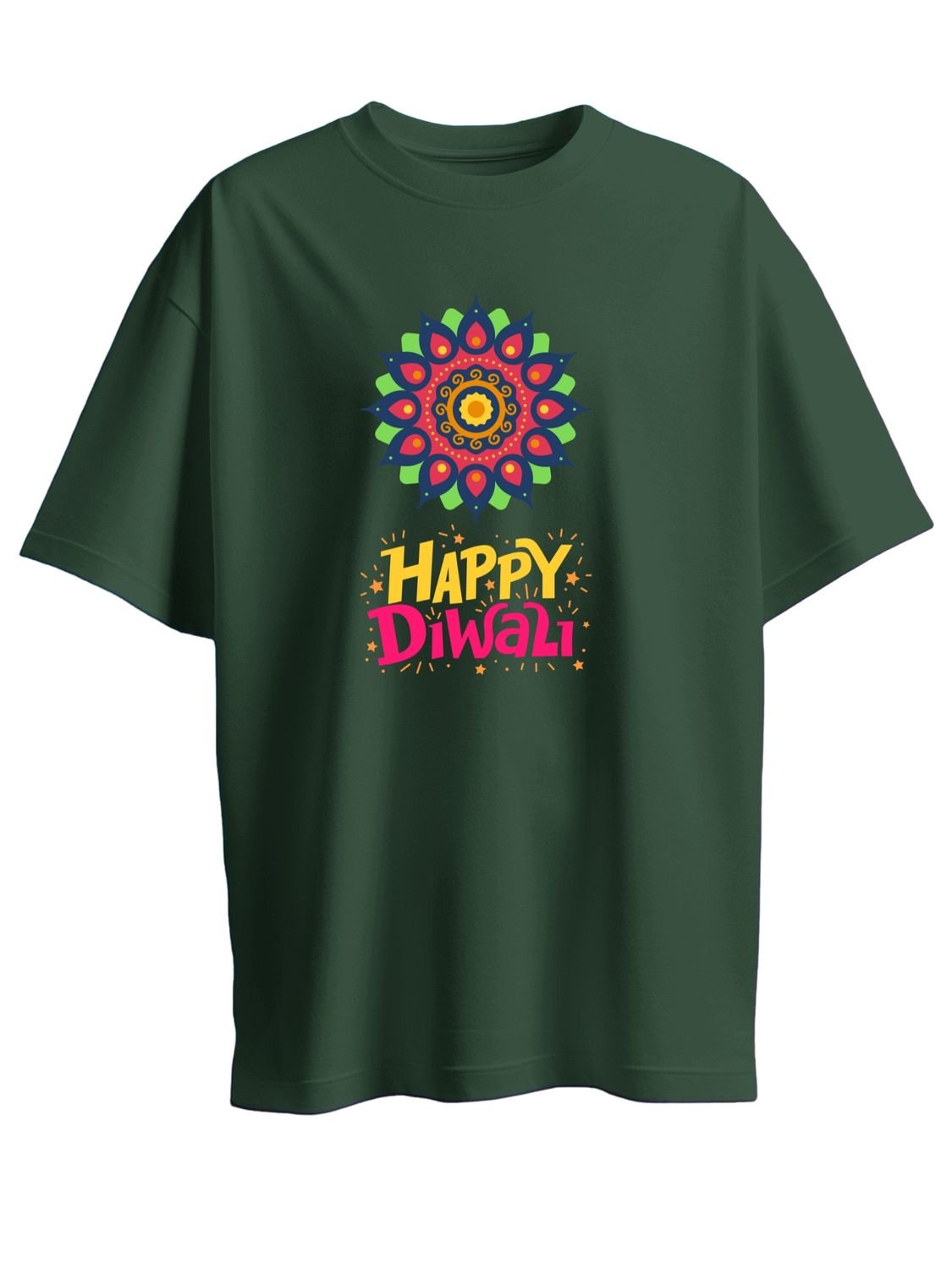 Roads to India® T-Shirt for Men – 100% Cotton Celebrate Diwali Half Sleeve Round Neck Graphic Print Tee | Unisex Regular & Oversized Fit | 180/220 GSM | S–5XL | Black, Navy Blue, Olive Green