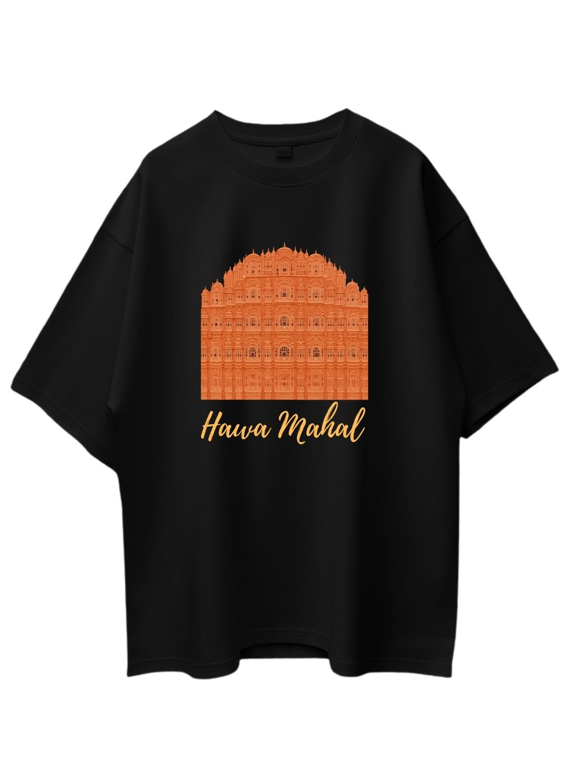 Roads to India® Pure Cotton Regular, Oversized Travel t-shirt for Men - Hawa Mahal Rajasthan - Unisex Round Neck Printed Casual fit Drop Shoulder 180-220 GSM | S - 5XL | Black