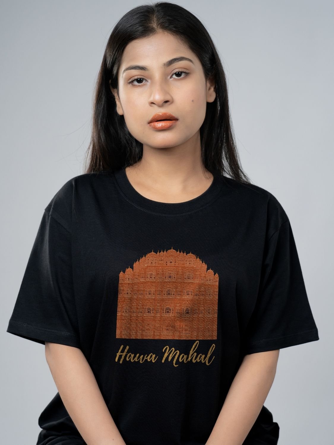 Roads to India® Pure Cotton Regular, Oversized Travel t-shirt for Men - Hawa Mahal Rajasthan - Unisex Round Neck Printed Casual fit Drop Shoulder 180-220 GSM | S - 5XL | Black