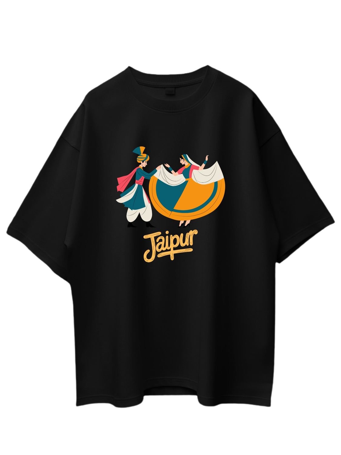 Roads to India® Pure Cotton Regular, Oversized Travel t-shirt for Men - Explore Jaipur Rajasthan - Unisex Round Neck Printed Casual fit Drop Shoulder 180-220 GSM | S - 5XL | Black