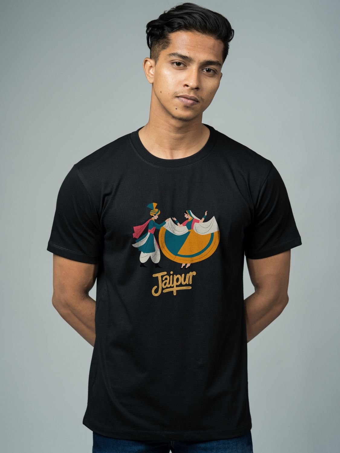 Roads to India® Pure Cotton Regular, Oversized Travel t-shirt for Men - Explore Jaipur Rajasthan - Unisex Round Neck Printed Casual fit Drop Shoulder 180-220 GSM | S - 5XL | Black