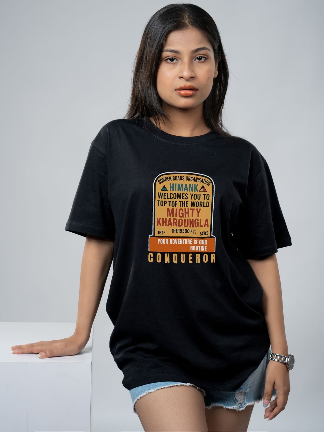 Roads to India® Men's Pure Cotton Trekking T-Shirt – Khardung La Graphic Tee | Unisex Fit (Regular & Oversized) | 180/220 GSM | Half Sleeve, Round Neck | S–5XL | Black, Navy Blue