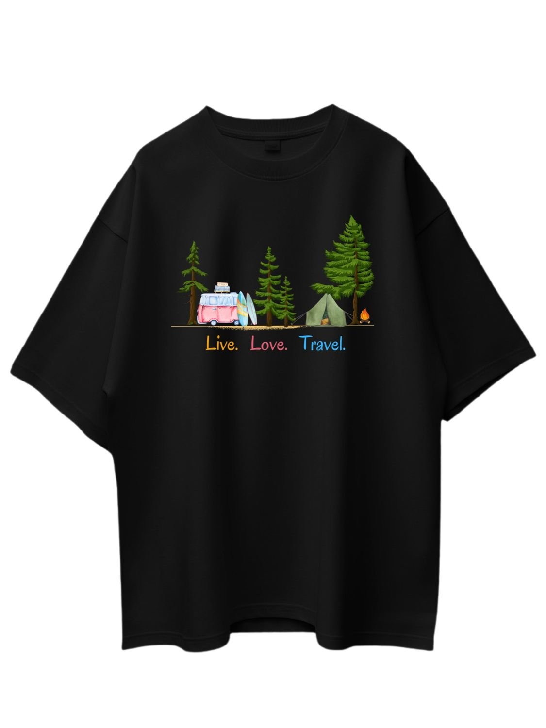 Roads to India® Cotton T-Shirt for Men – Live Life Travel Graphic Print Tee | Half Sleeve Round Neck | Unisex Regular & Oversized Fit | 180/220 GSM | Black, Grey, White | S to 5XL