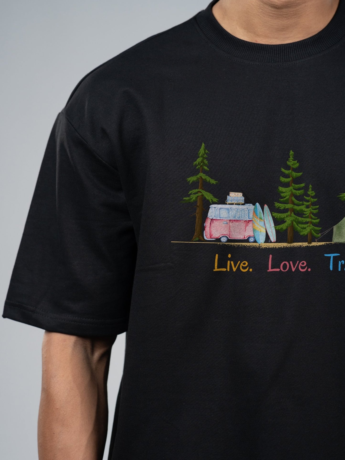 Roads to India® Cotton T-Shirt for Men – Live Life Travel Graphic Print Tee | Half Sleeve Round Neck | Unisex Regular & Oversized Fit | 180/220 GSM | Black, Grey, White | S to 5XL