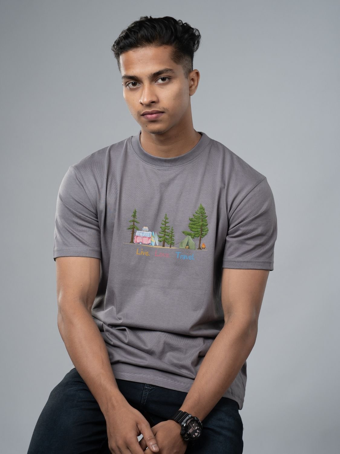Roads to India® Cotton T-Shirt for Men – Live Life Travel Graphic Print Tee | Half Sleeve Round Neck | Unisex Regular & Oversized Fit | 180/220 GSM | Black, Grey, White | S to 5XL