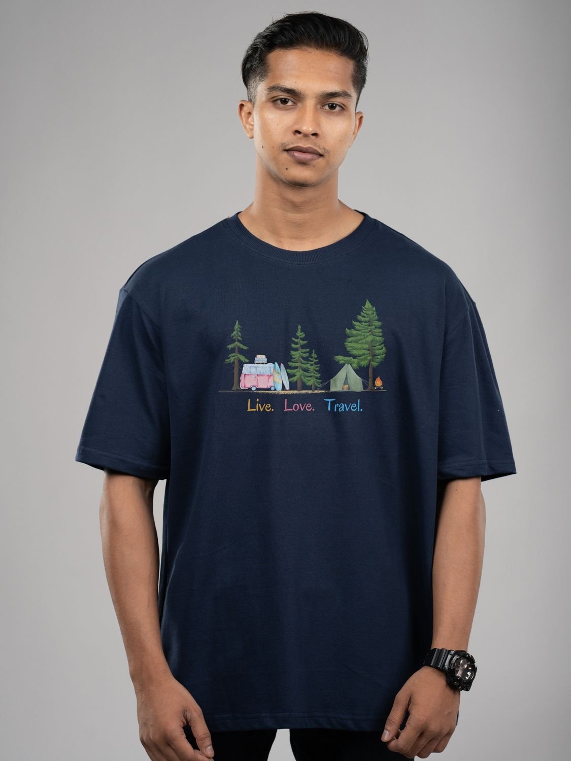 Roads to India® Cotton T-Shirt for Men – Live Life Travel Graphic Print Tee | Half Sleeve Round Neck | Unisex Regular & Oversized Fit | 180/220 GSM | Black, Grey, White | S to 5XL