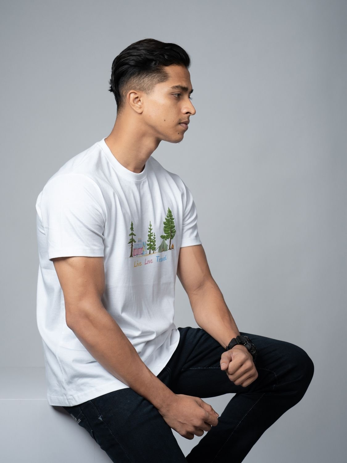 Roads to India® Cotton T-Shirt for Men – Live Life Travel Graphic Print Tee | Half Sleeve Round Neck | Unisex Regular & Oversized Fit | 180/220 GSM | Black, Grey, White | S to 5XL