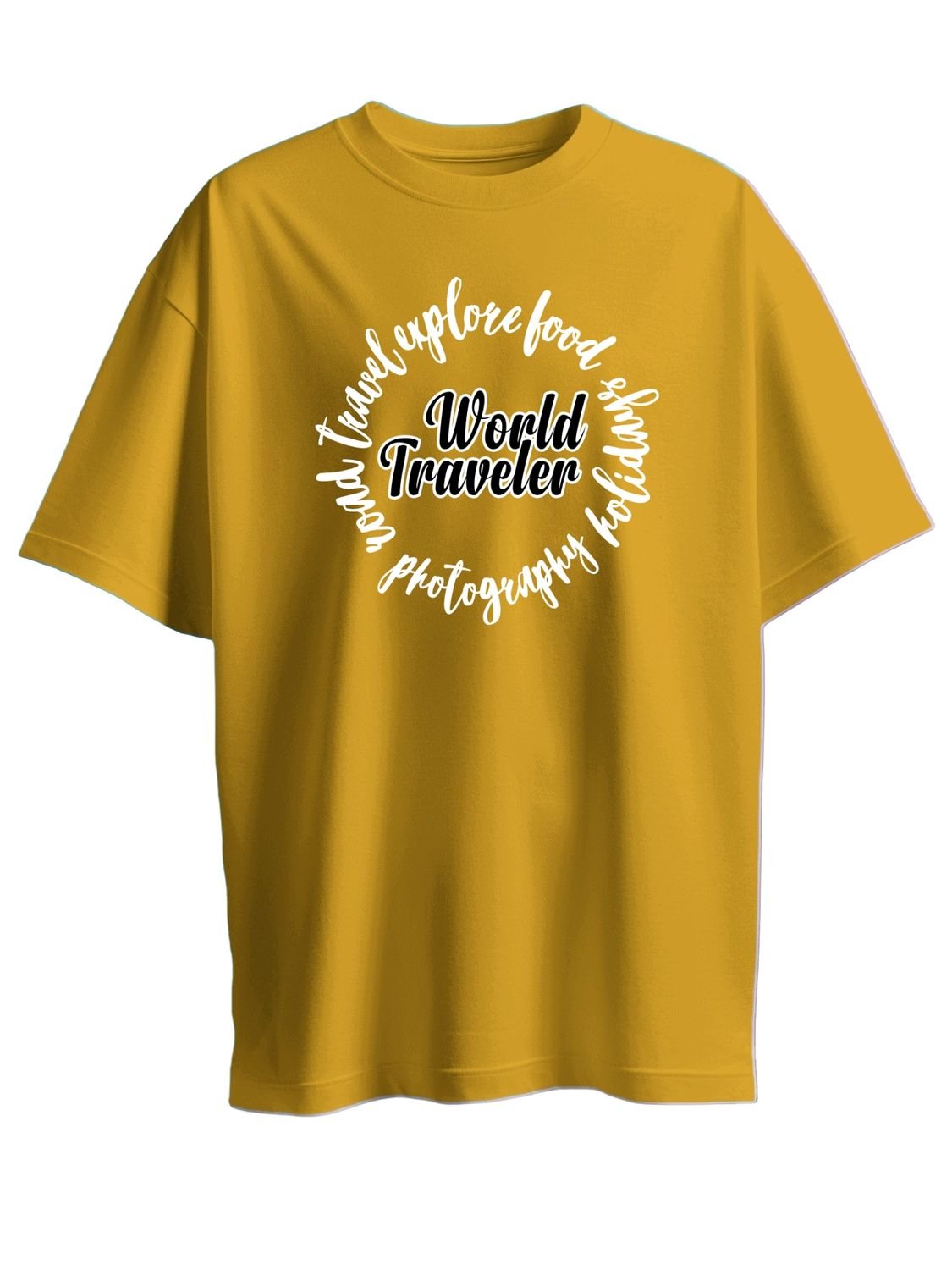 Roads to India® Cotton T-Shirt for Men – World Traveller Graphic Print Tee | Half Sleeve Round Neck | Unisex Regular & Oversized Fit | 180/220 GSM | Grey, Yellow, Navy Blue | S to 5XL