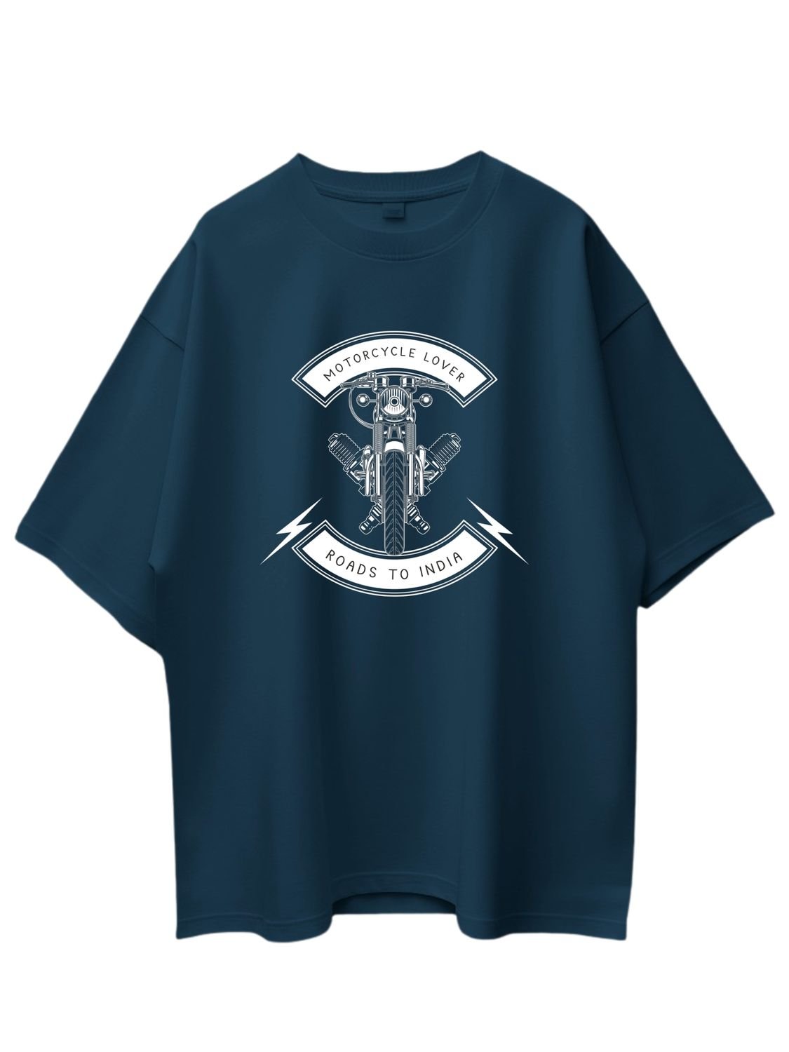 Roads to India® T-Shirt for Men – 100% Cotton Motorcycle Lover Half Sleeve Round Neck Graphic Print Tee | Regular & Oversized Fit | 180/220 GSM | S–5XL | Navy Blue, Red, Olive Green, Black