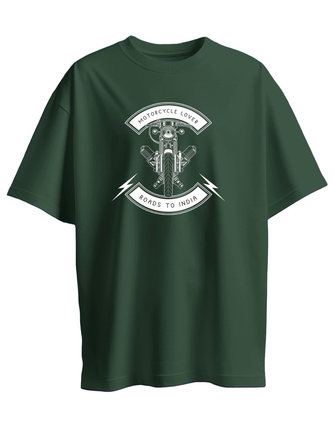 Roads to India® T-Shirt for Men – 100% Cotton Motorcycle Lover Half Sleeve Round Neck Graphic Print Tee | Regular & Oversized Fit | 180/220 GSM | S–5XL | Navy Blue, Red, Olive Green, Black