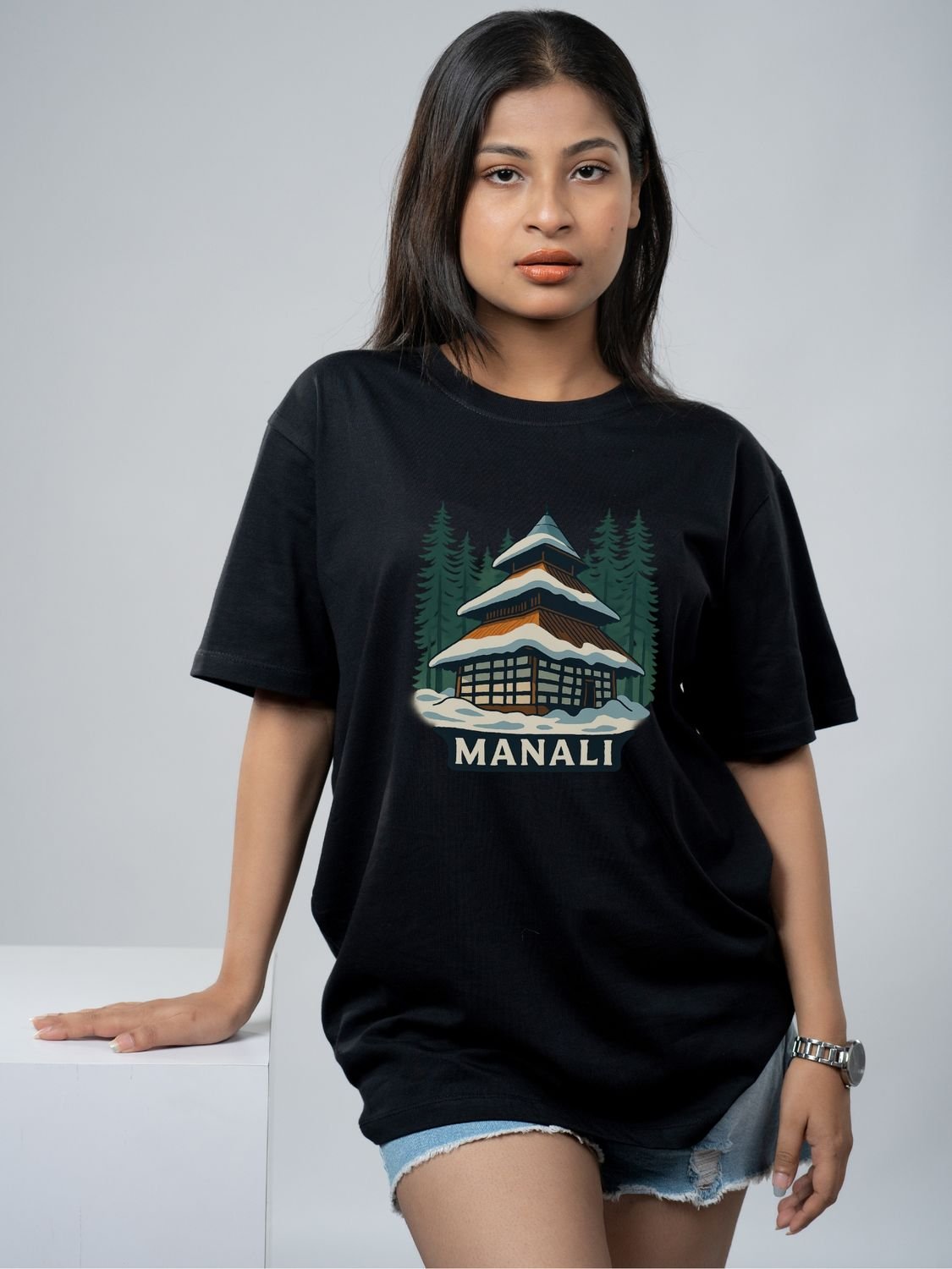 Roads to India® Pure Cotton Regular, Oversized Travel t-shirt for Men - Manali - Unisex Round Neck Printed Casual fit Drop Shoulder 180-220 GSM | S - 5XL | Black, White