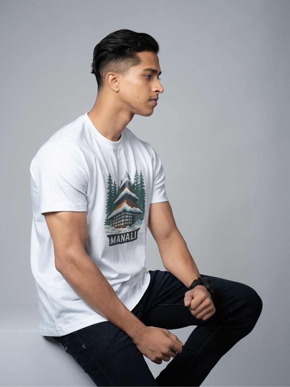 Roads to India® Pure Cotton Regular, Oversized Travel t-shirt for Men - Manali - Unisex Round Neck Printed Casual fit Drop Shoulder 180-220 GSM | S - 5XL | Black, White