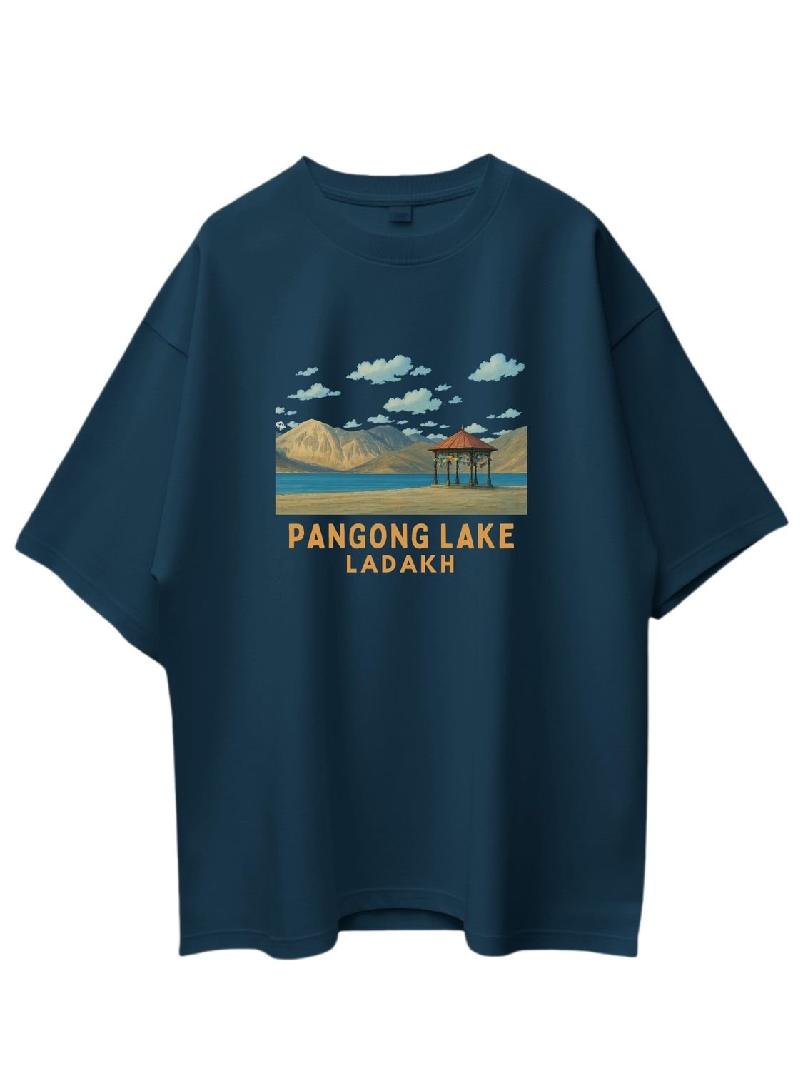 Roads to India® Men's Pure Cotton Travel T-Shirt – Pangong Tso Graphic Tee | Drop Shoulder, Unisex Regular & Oversized | 180/220 GSM | Half Sleeve, Round Neck | Sizes S–5XL | Black, Blue, White, Red