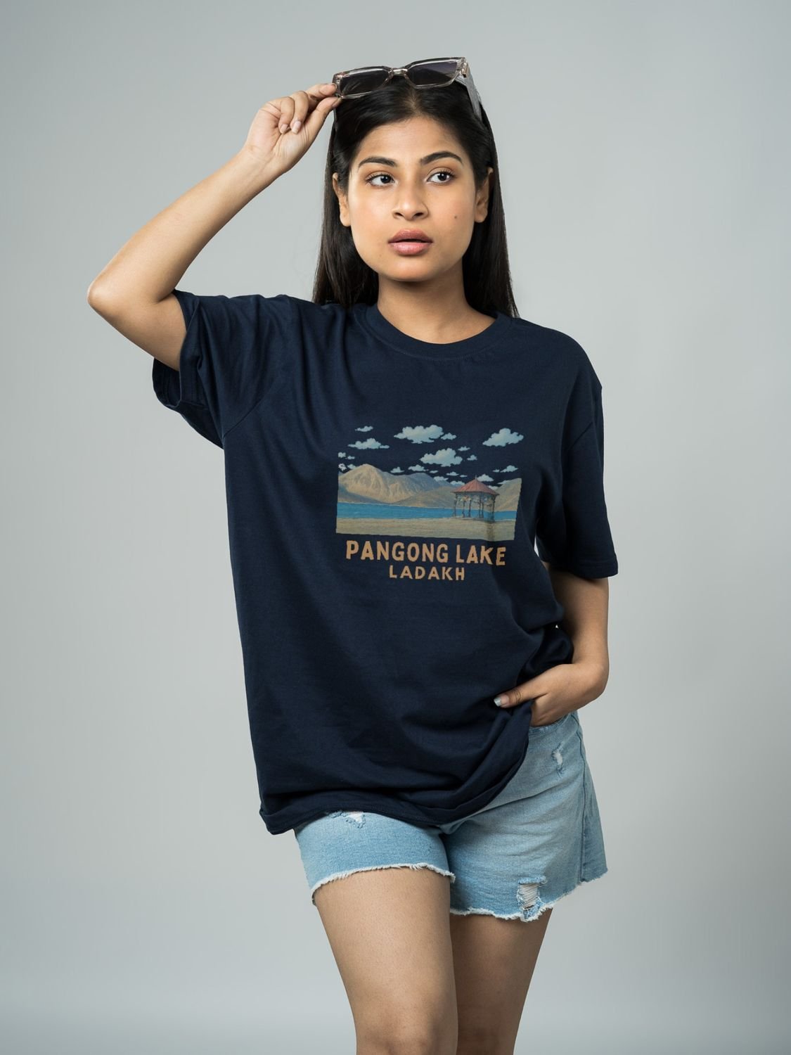 Roads to India® Men's Pure Cotton Travel T-Shirt – Pangong Tso Graphic Tee | Drop Shoulder, Unisex Regular & Oversized | 180/220 GSM | Half Sleeve, Round Neck | Sizes S–5XL | Black, Blue, White, Red