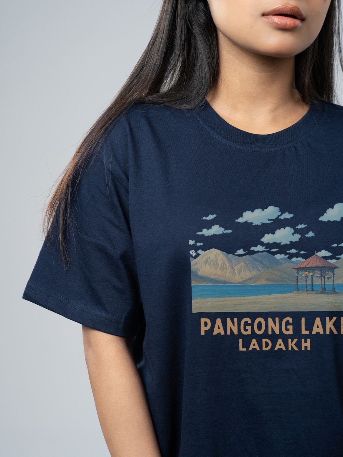 Roads to India® Men's Pure Cotton Travel T-Shirt – Pangong Tso Graphic Tee | Drop Shoulder, Unisex Regular & Oversized | 180/220 GSM | Half Sleeve, Round Neck | Sizes S–5XL | Black, Blue, White, Red