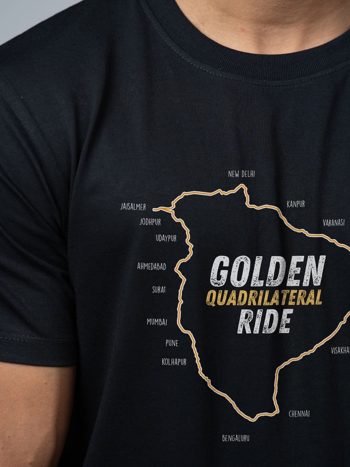 Roads to India® Men’s Travel T-Shirt – 100% Cotton Golden Quadrilateral Ride Graphic Tee | Unisex Regular & Oversized Fit| 180/220 GSM | Half Sleeve | S–5XL | Black, Navy Blue, Red, Olive Green