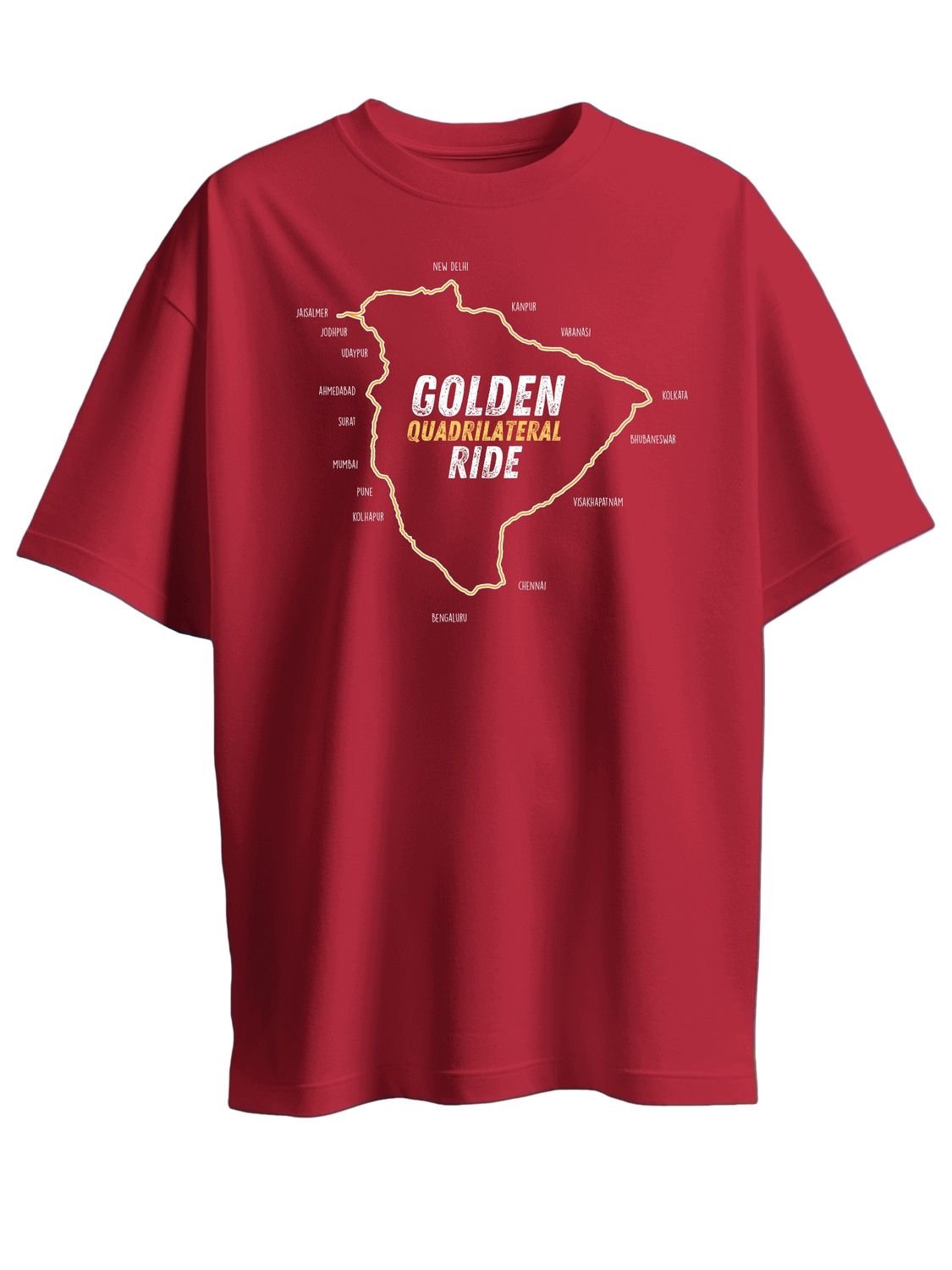 Roads to India® Men’s Travel T-Shirt – 100% Cotton Golden Quadrilateral Ride Graphic Tee | Unisex Regular & Oversized Fit| 180/220 GSM | Half Sleeve | S–5XL | Black, Navy Blue, Red, Olive Green