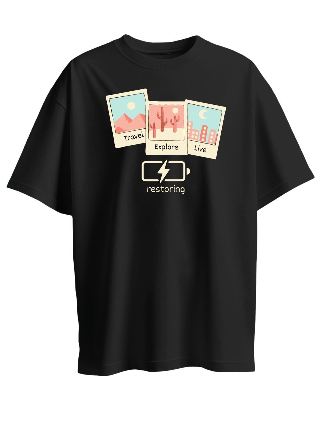 Roads to India® Cotton T-Shirt for Men – Restore Your Soul Graphic Print Tee | Half Sleeve Round Neck | Unisex Regular & Oversized Fit | 180/220 GSM | Red, Navy Blue, Grey, Black | S to 5XL
