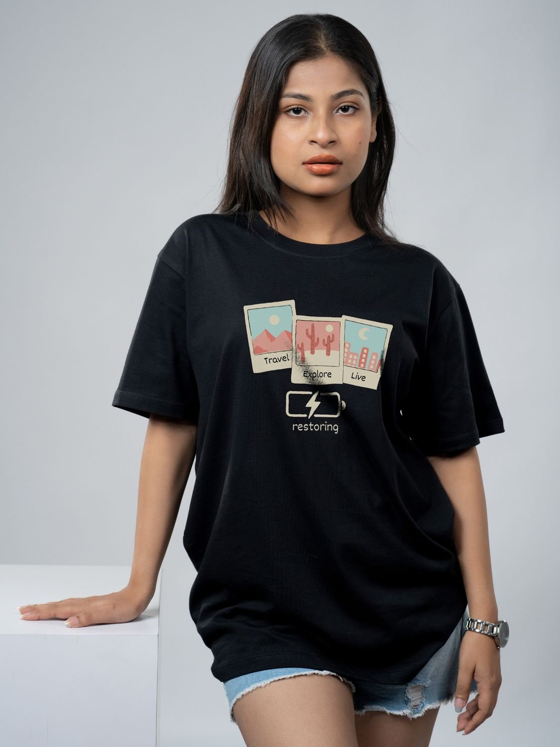 Roads to India® Cotton T-Shirt for Men – Restore Your Soul Graphic Print Tee | Half Sleeve Round Neck | Unisex Regular & Oversized Fit | 180/220 GSM | Red, Navy Blue, Grey, Black | S to 5XL
