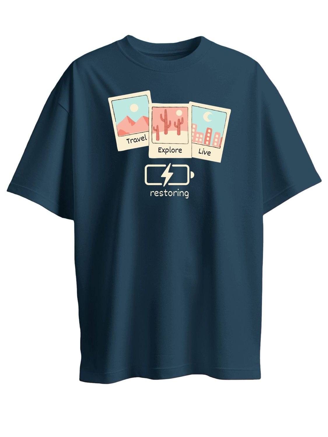Roads to India® Cotton T-Shirt for Men – Restore Your Soul Graphic Print Tee | Half Sleeve Round Neck | Unisex Regular & Oversized Fit | 180/220 GSM | Red, Navy Blue, Grey, Black | S to 5XL