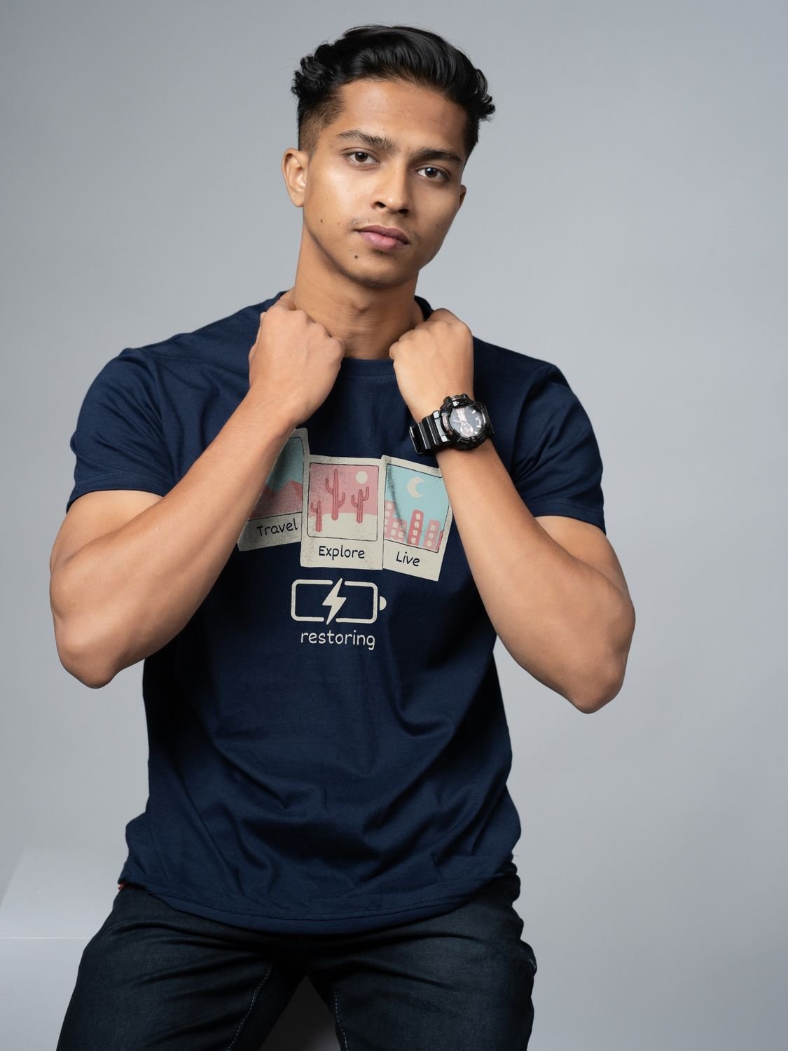 Roads to India® Cotton T-Shirt for Men – Restore Your Soul Graphic Print Tee | Half Sleeve Round Neck | Unisex Regular & Oversized Fit | 180/220 GSM | Red, Navy Blue, Grey, Black | S to 5XL