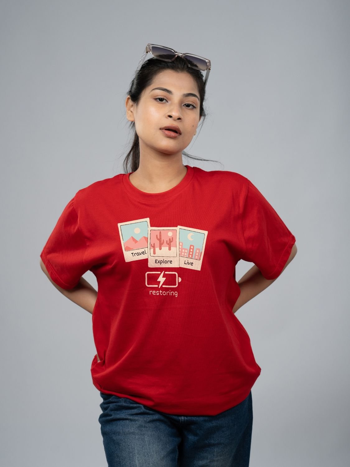 Roads to India® Cotton T-Shirt for Men – Restore Your Soul Graphic Print Tee | Half Sleeve Round Neck | Unisex Regular & Oversized Fit | 180/220 GSM | Red, Navy Blue, Grey, Black | S to 5XL
