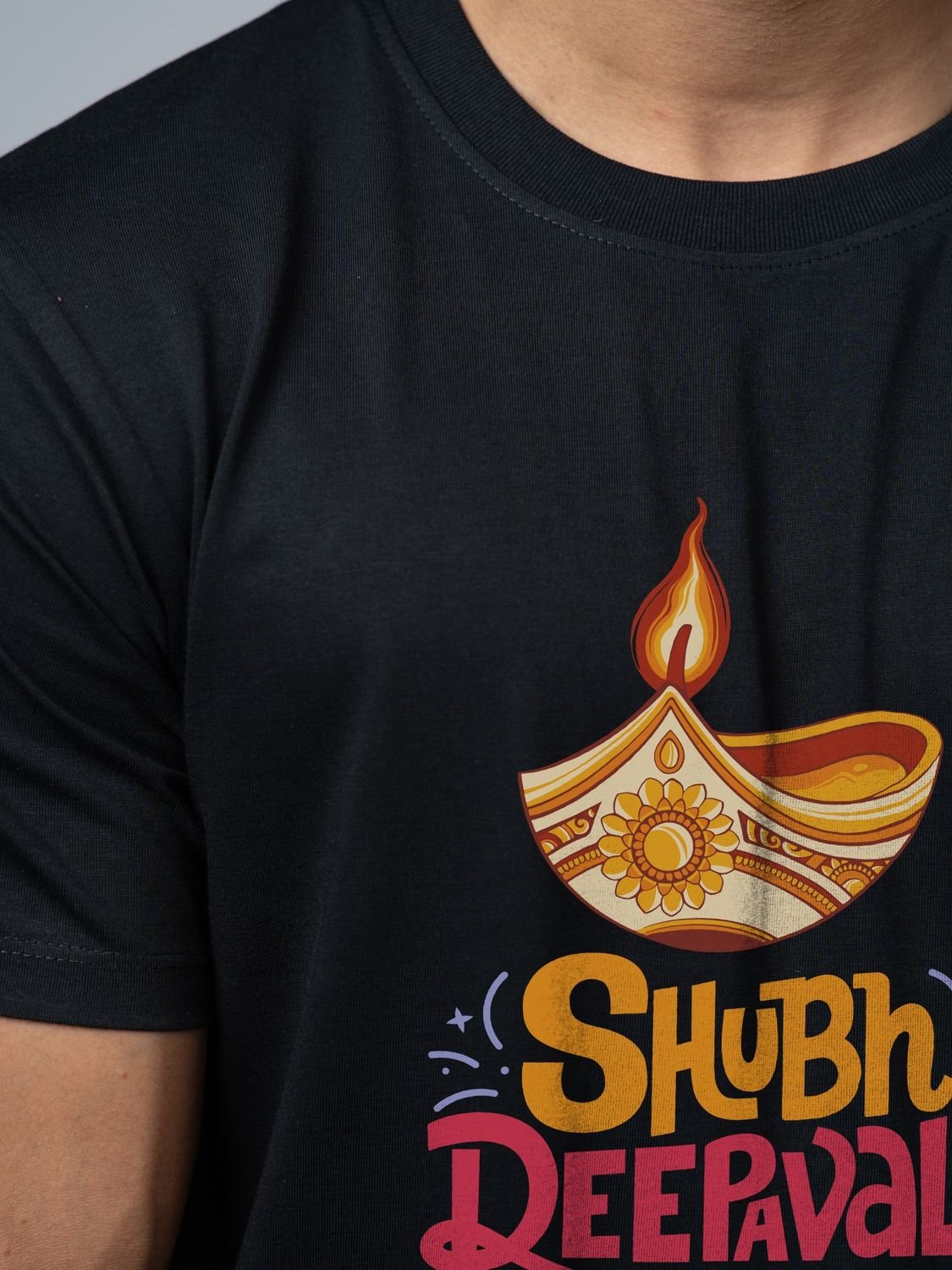 Roads to India® T-Shirt for Men – 100% Cotton Shubh Deepavali Half Sleeve Round Neck Graphic Print Tee | Unisex Regular & Oversized Fit | 180/220 GSM | S–5XL | Black, Navy Blue