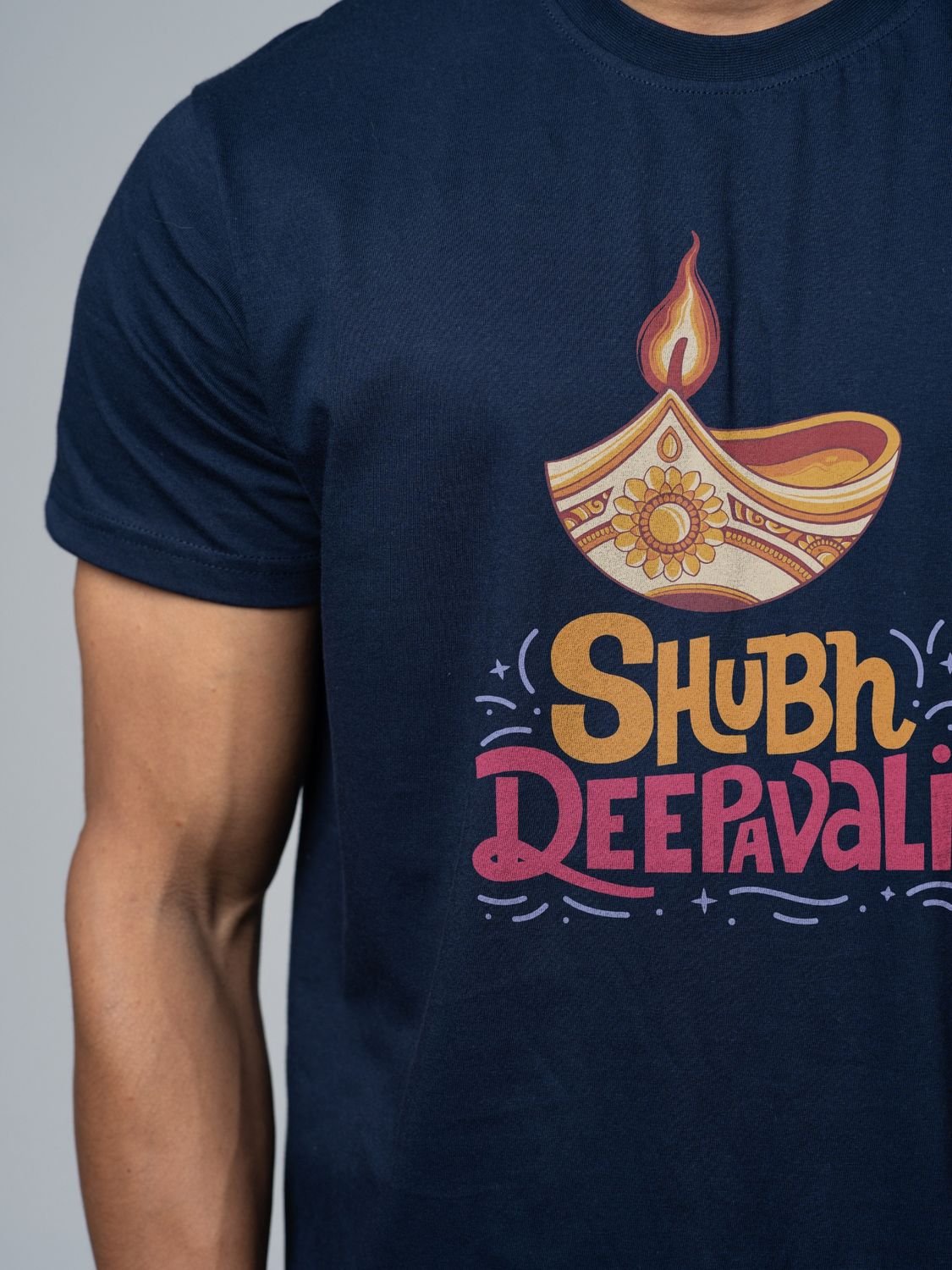 Roads to India® T-Shirt for Men – 100% Cotton Shubh Deepavali Half Sleeve Round Neck Graphic Print Tee | Unisex Regular & Oversized Fit | 180/220 GSM | S–5XL | Black, Navy Blue