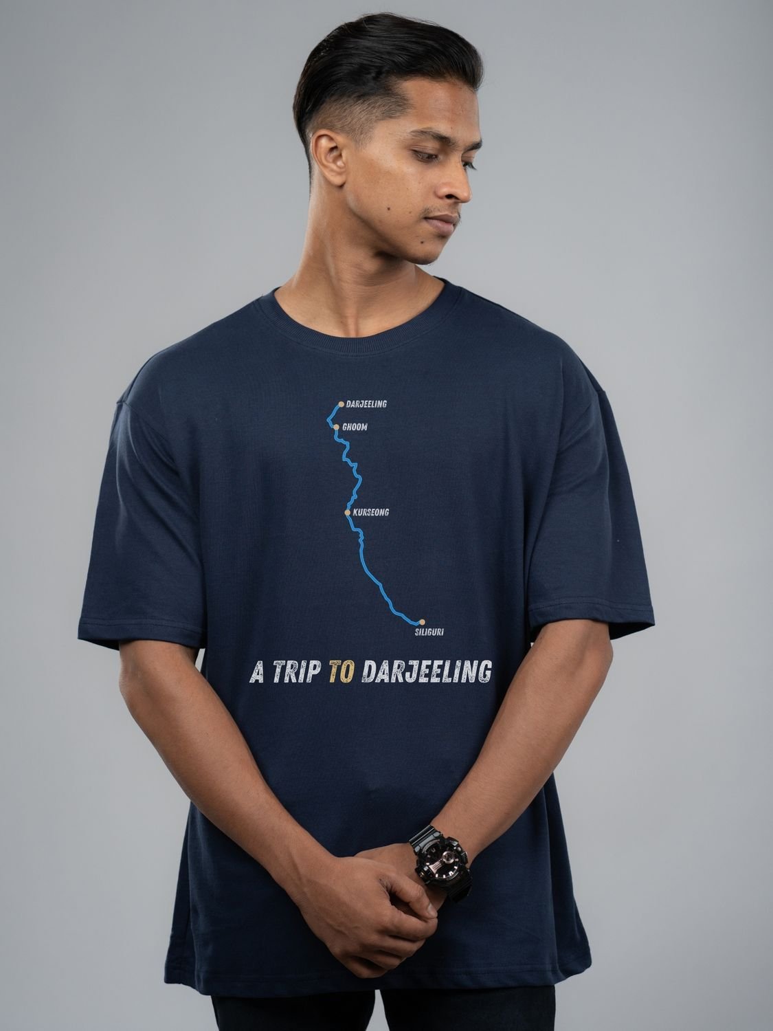 Roads to India® Men's Pure Cotton Travel T-Shirt – Siliguri to Darjeeling Graphic Tee | Unisex Fit (Regular & Oversized) | 180/220 GSM | Half Sleeve, Round Neck | S–5XL | Black, Navy Blue, Olive