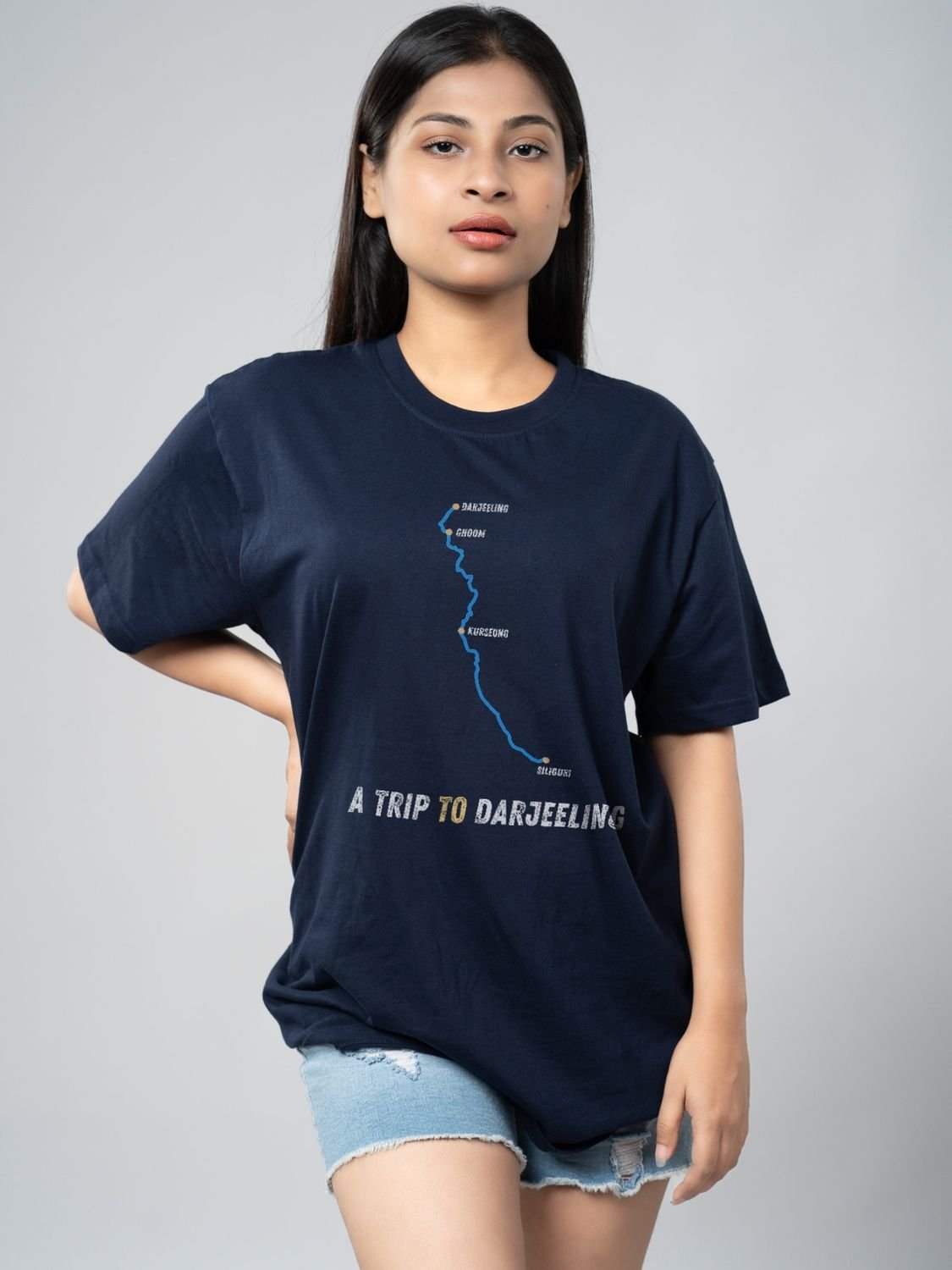 Roads to India® Men's Pure Cotton Travel T-Shirt – Siliguri to Darjeeling Graphic Tee | Unisex Fit (Regular & Oversized) | 180/220 GSM | Half Sleeve, Round Neck | S–5XL | Black, Navy Blue, Olive