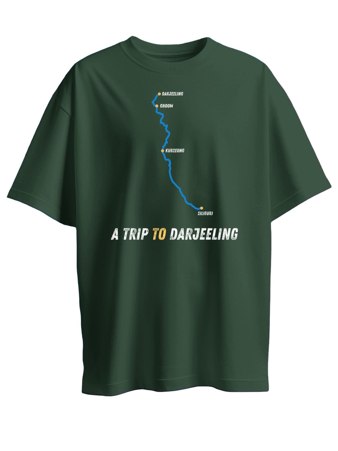 Roads to India® Men's Pure Cotton Travel T-Shirt – Siliguri to Darjeeling Graphic Tee | Unisex Fit (Regular & Oversized) | 180/220 GSM | Half Sleeve, Round Neck | S–5XL | Black, Navy Blue, Olive