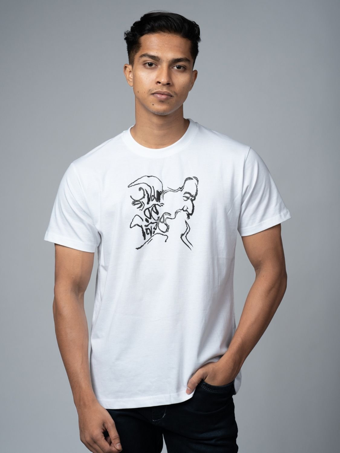 Roads to India® Men's Pure Cotton Casual T-Shirt – Tumi Robe Nirobe Bengali Quote Tee | Unisex Fit (Regular & Oversized) | 180/220 GSM | Half Sleeve, Round Neck | S–5XL | White
