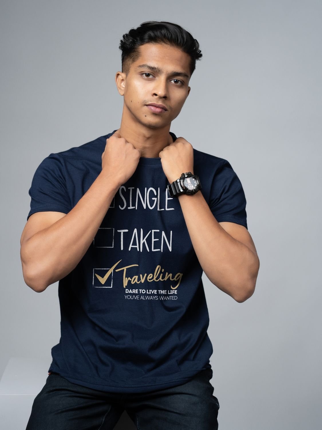 Roads to India® Cotton T-Shirt for Men – Single, Taken Graphic Print Tee | Half Sleeve Round Neck | Unisex Regular & Oversized Fit | 180/220 GSM | Navy Blue, Black, Red | S to 5XL