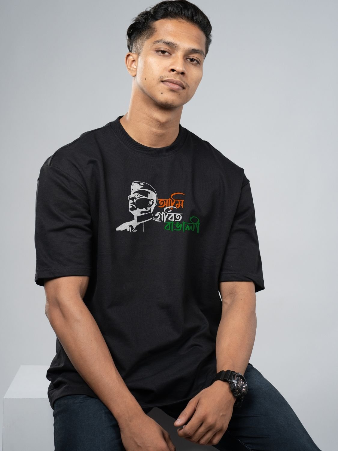 Roads to India® Bengali T-Shirt for Men – 100% Cotton Ami Gorbito Bengali T-Shirt | Round Graphic Print Neck Half Sleeve | Unisex Regular & Oversized Fit | 180/220 GSM | S–5XL | Black, Blue, White