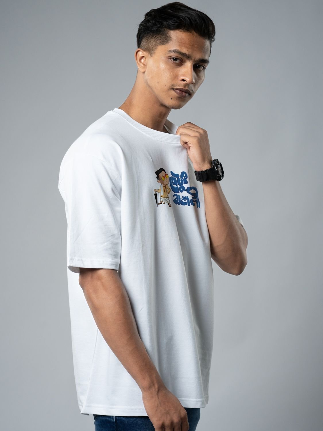 Roads to India® T-Shirt for Men – 100% Cotton Petuk Bengali Half Sleeve Round Neck Graphic Print Tee | Unisex Regular & Oversized Fit | 180/220 GSM | S–5XL | White